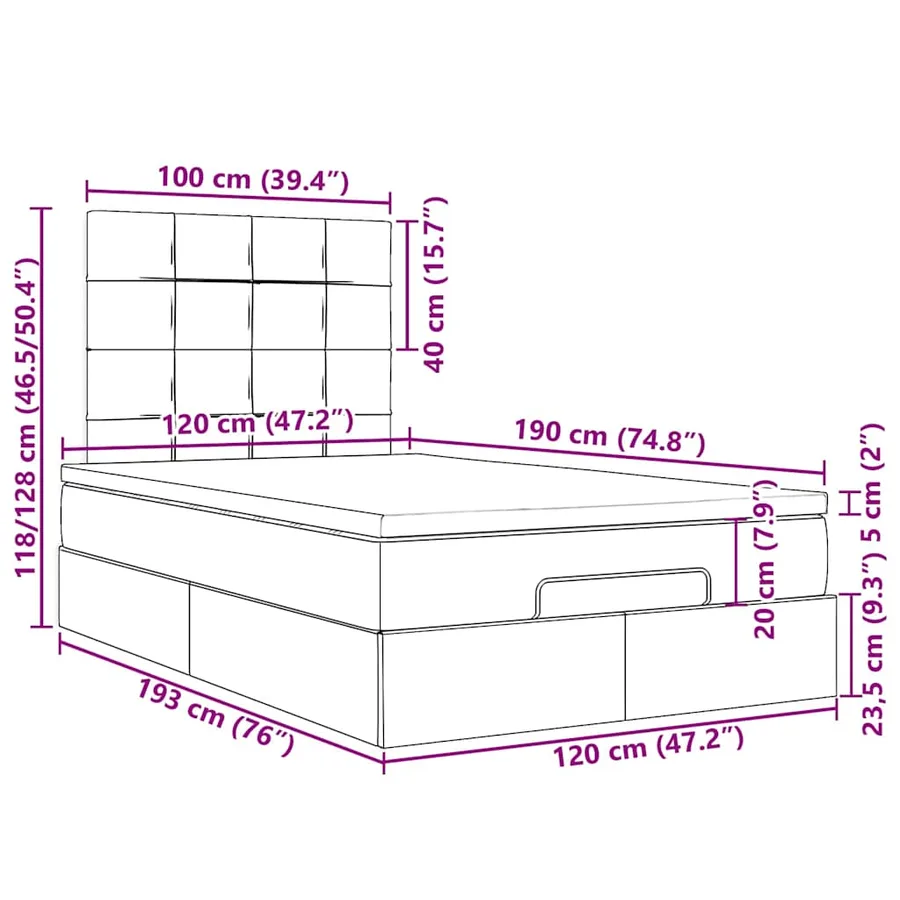 Cadre de lit ottoman avec matelas crème 120x190 cm tissu - 18