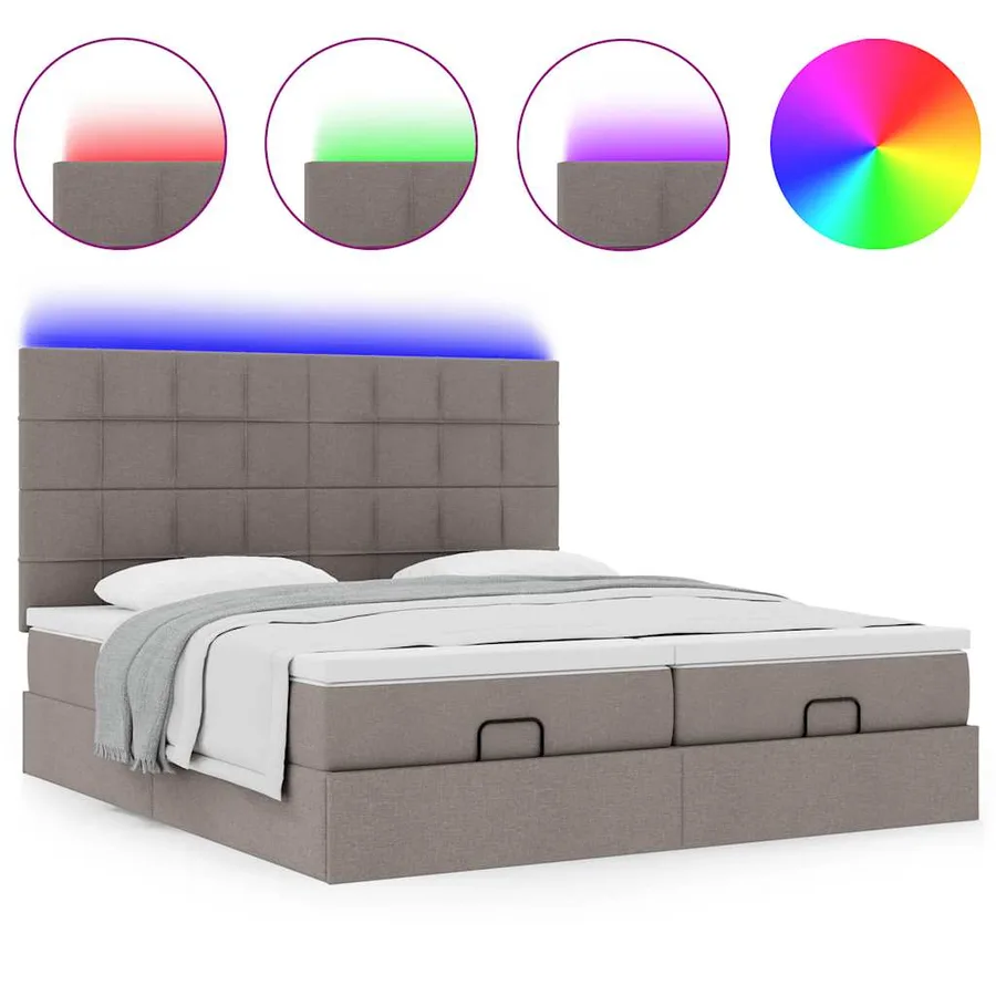 Cadre de lit ottoman avec matelas taupe 200x200cm tissu - 4