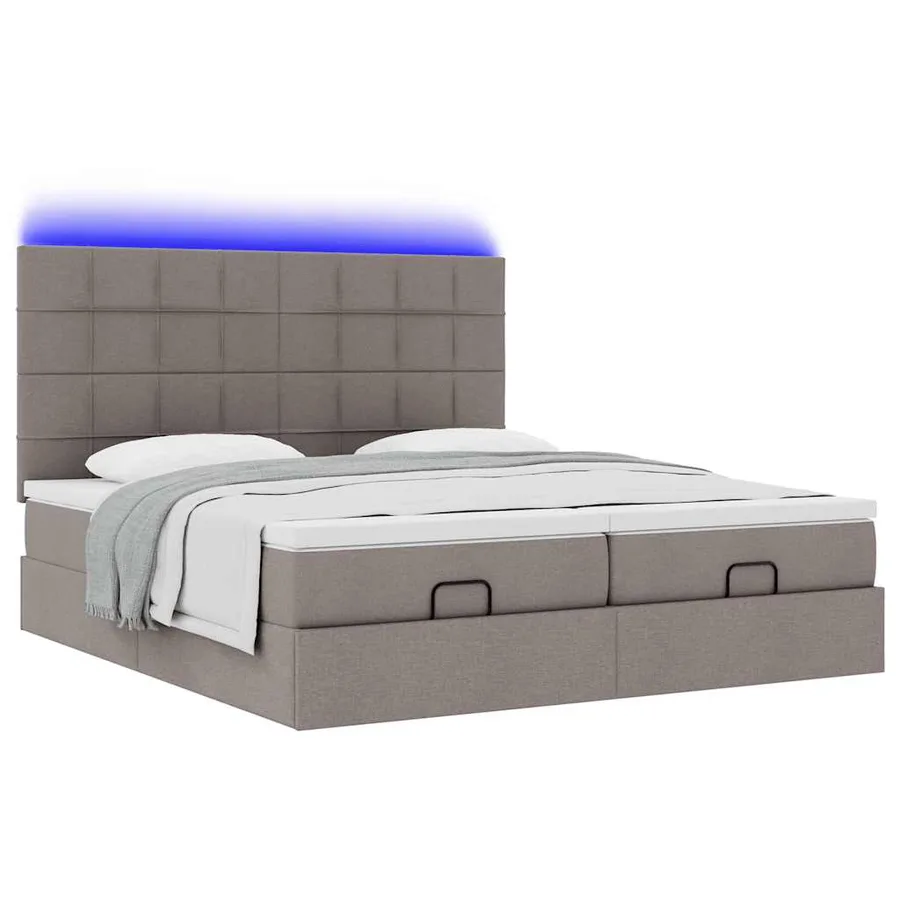 Cadre de lit ottoman avec matelas taupe 200x200cm tissu - 5