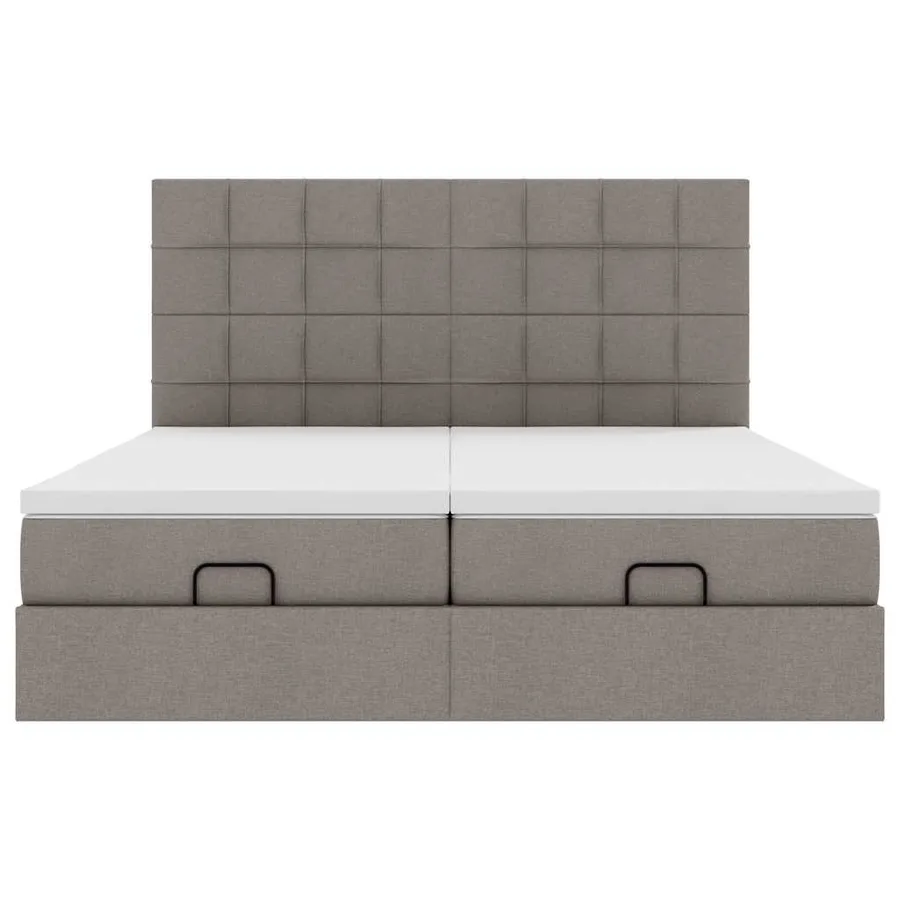 Cadre de lit ottoman avec matelas taupe 200x200cm tissu - 7