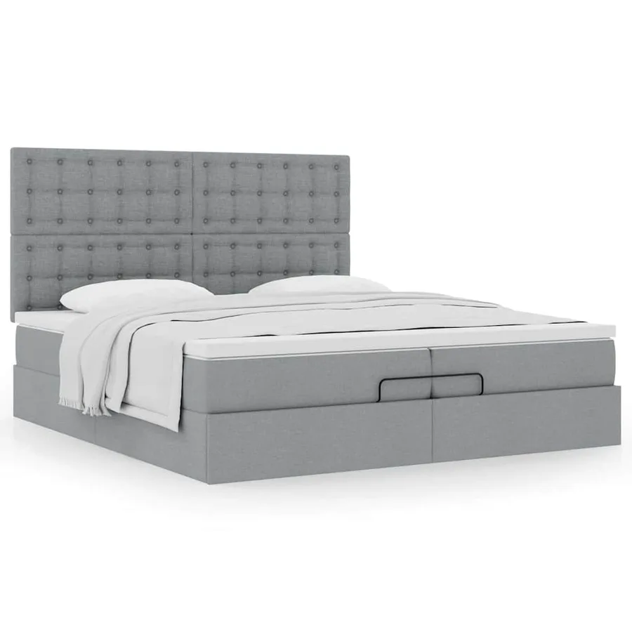 Cadre de lit ottoman et matelas gris clair 200x200cm tissu - 5