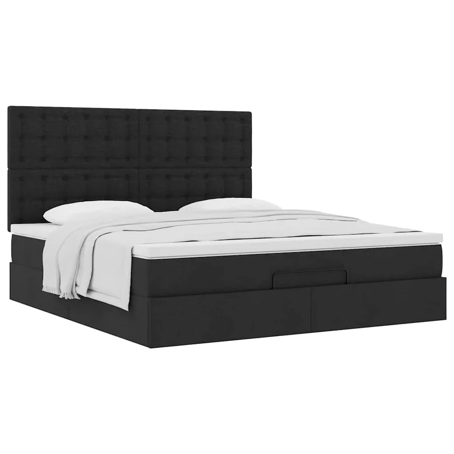 Cadre de lit ottoman avec matelas noir 180x200 cm tissu - 5