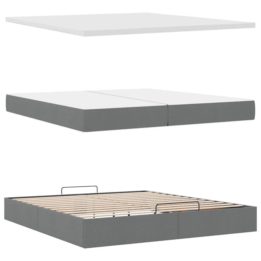 Cadre de lit ottoman avec matelas gris foncé 200x200cm tissu - 12