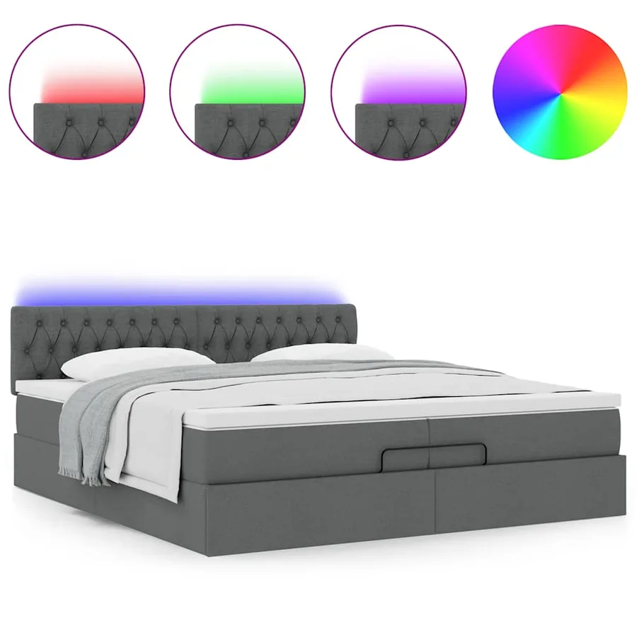 Cadre de lit ottoman avec matelas gris foncé 200x200cm tissu - 4