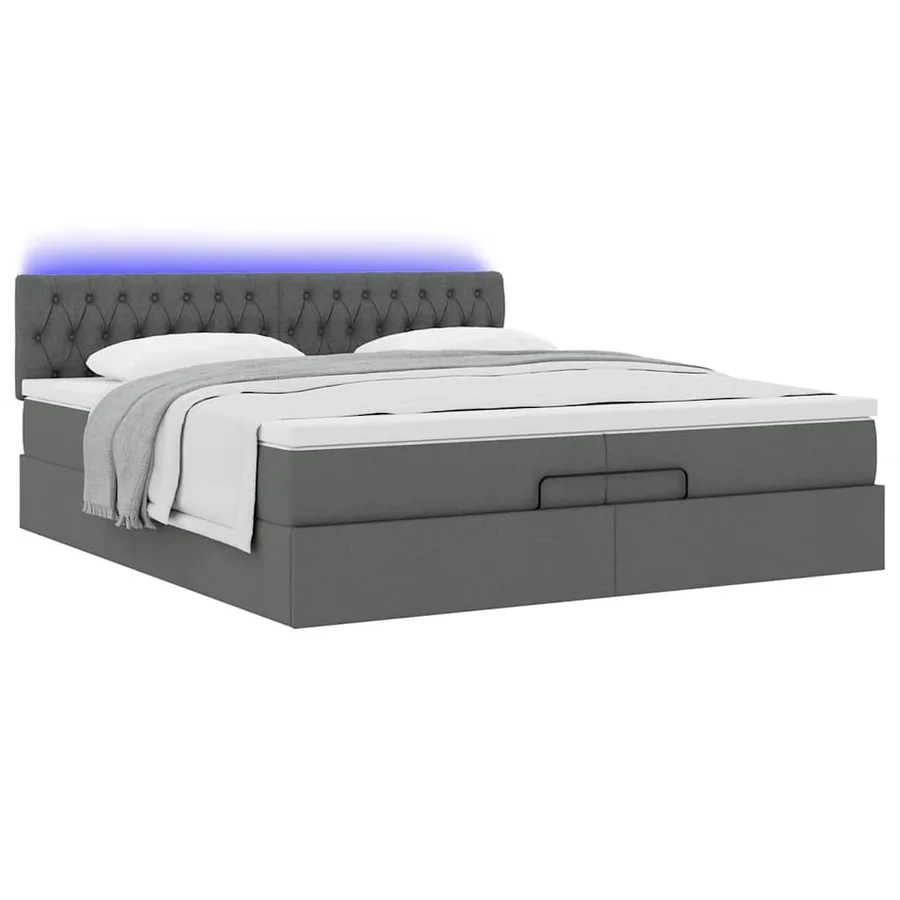 Cadre de lit ottoman avec matelas gris foncé 200x200cm tissu - 6
