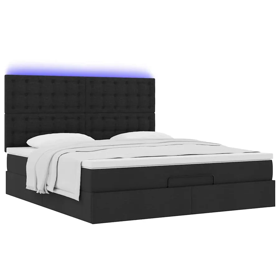 Cadre de lit ottoman avec matelas noir 180x200 cm tissu - 6