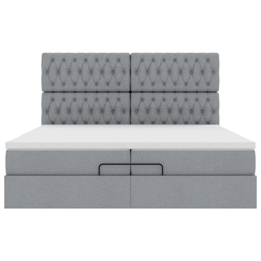 Cadre de lit ottoman et matelas gris clair 200x200cm tissu - 7