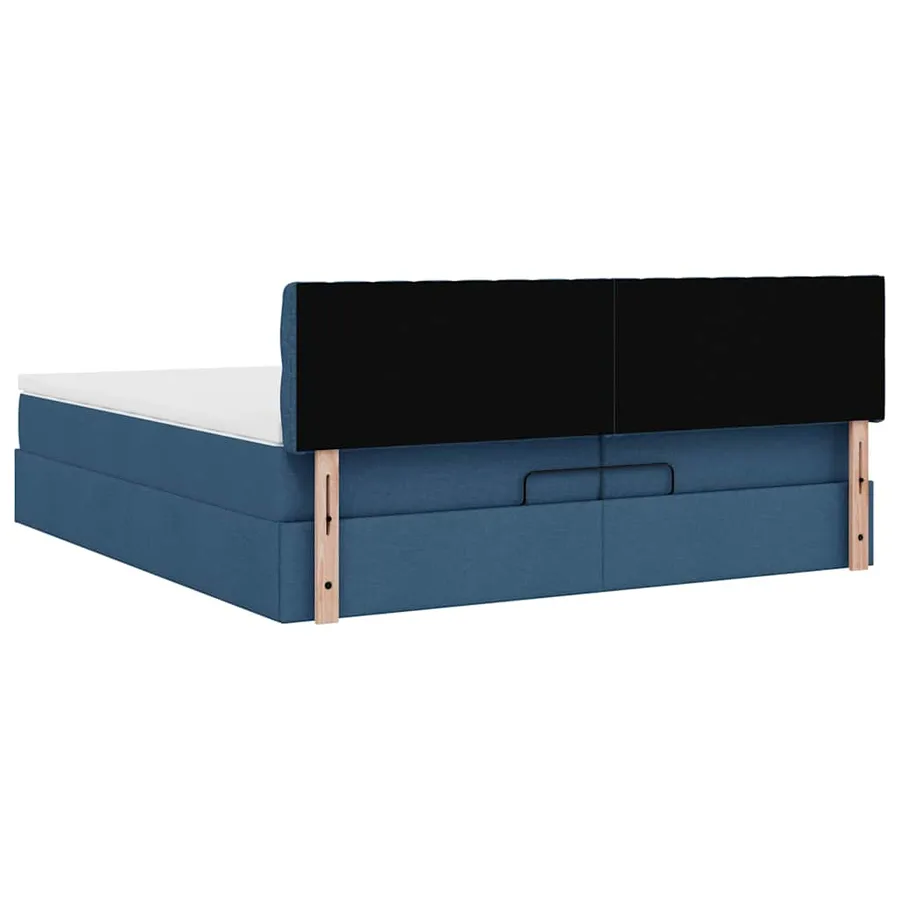Cadre de lit ottoman avec matelas bleu 200x200cm tissu - 10