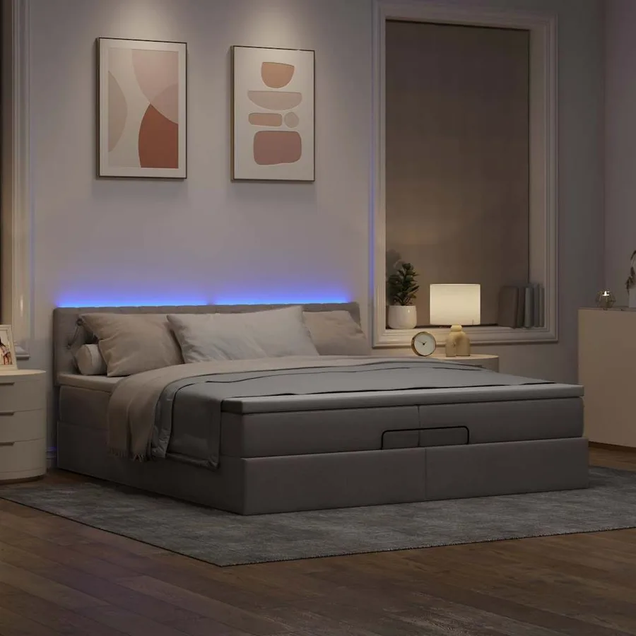 Cadre de lit ottoman avec matelas taupe 200x200cm tissu - 3