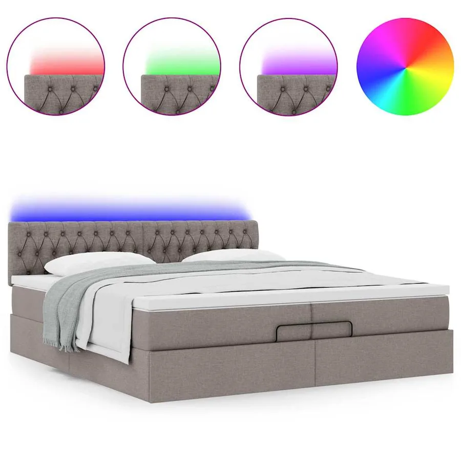 Cadre de lit ottoman avec matelas taupe 200x200cm tissu - 4