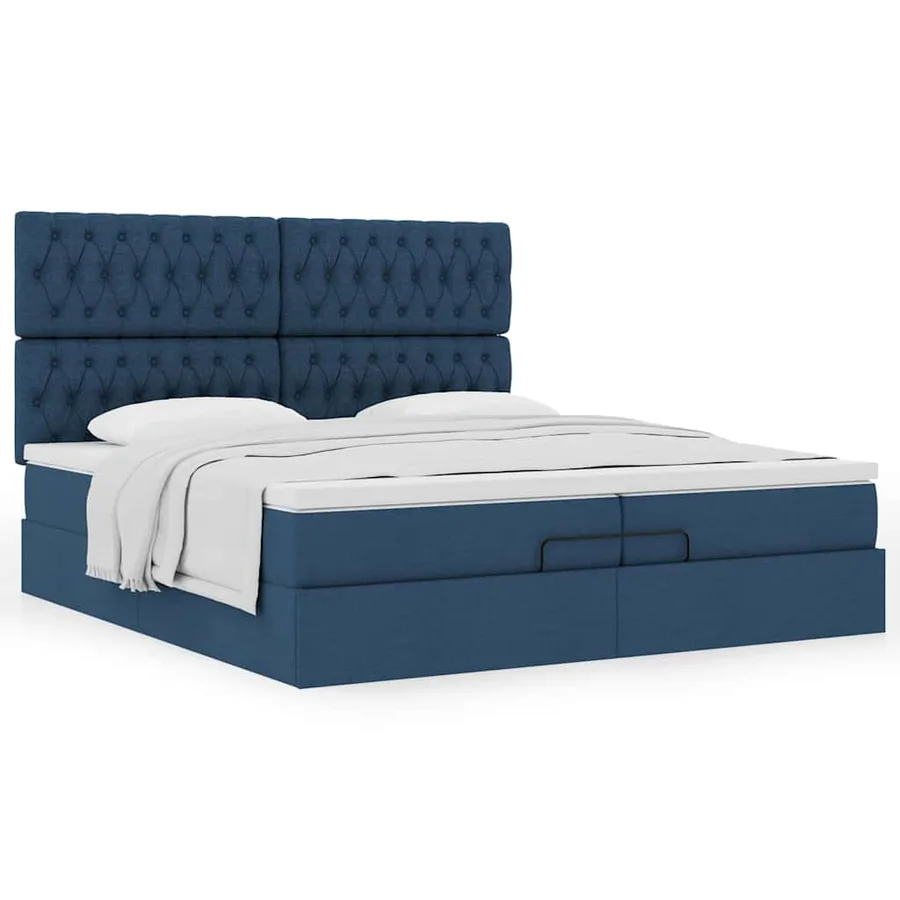 Cadre de lit ottoman avec matelas bleu 200x200cm tissu - 5