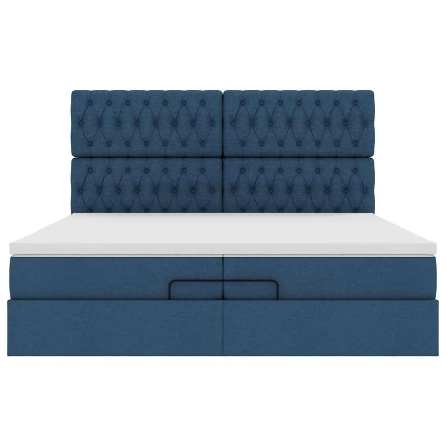 Cadre de lit ottoman avec matelas bleu 200x200cm tissu - 7