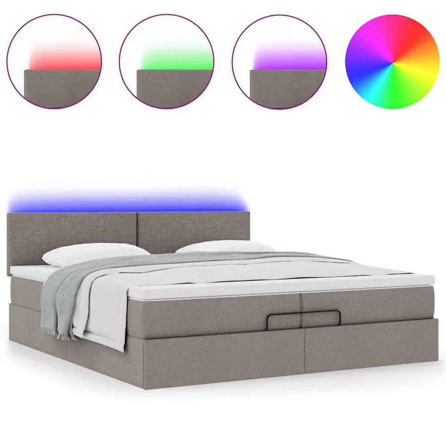 Cadre de lit ottoman avec matelas taupe 200x200cm tissu - 5