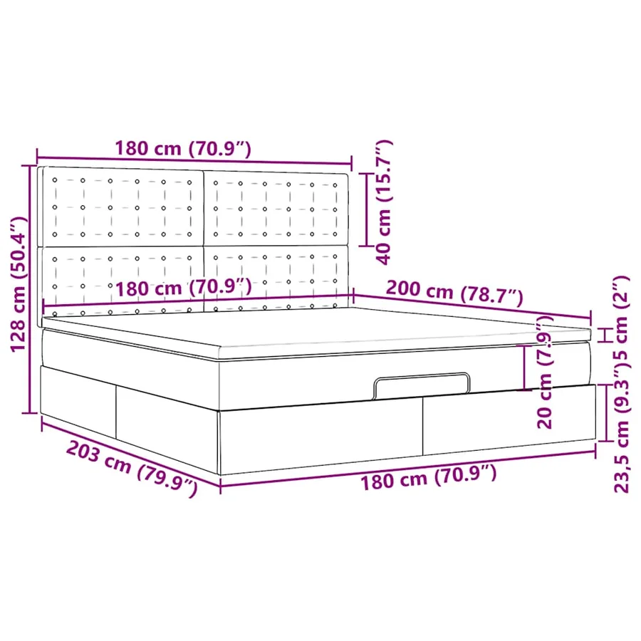 Cadre de lit ottoman et matelas gris clair 180x200 cm tissu - 18