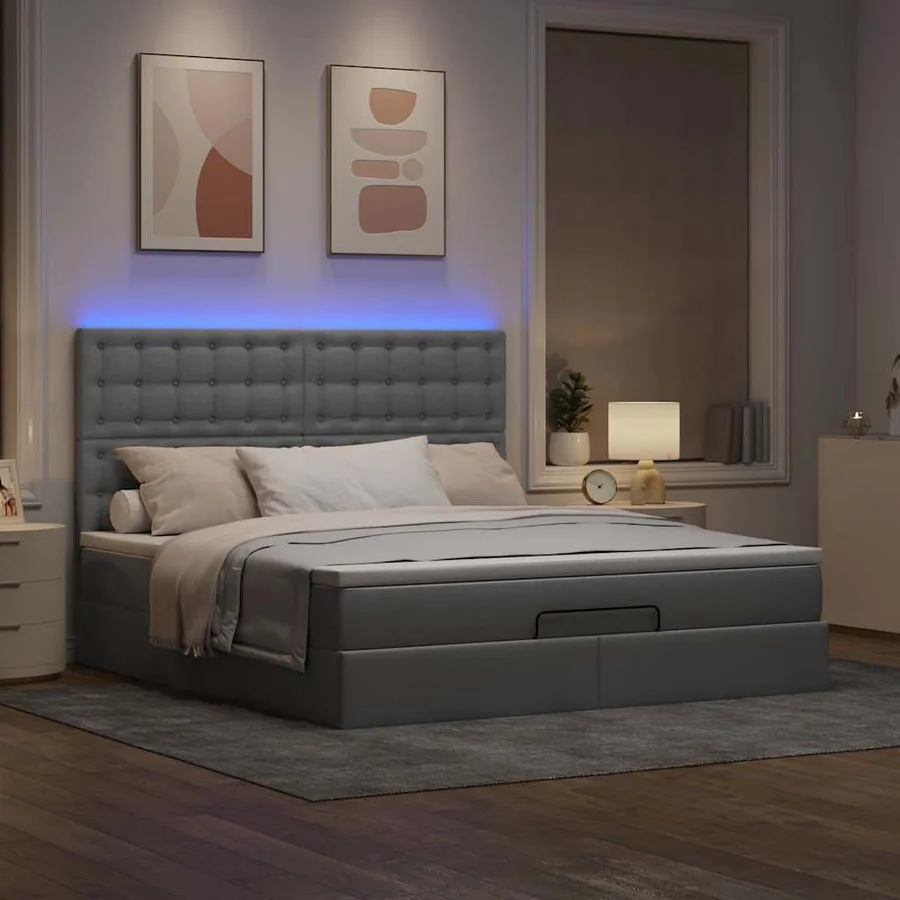 Cadre de lit ottoman et matelas gris clair 180x200 cm tissu - 3