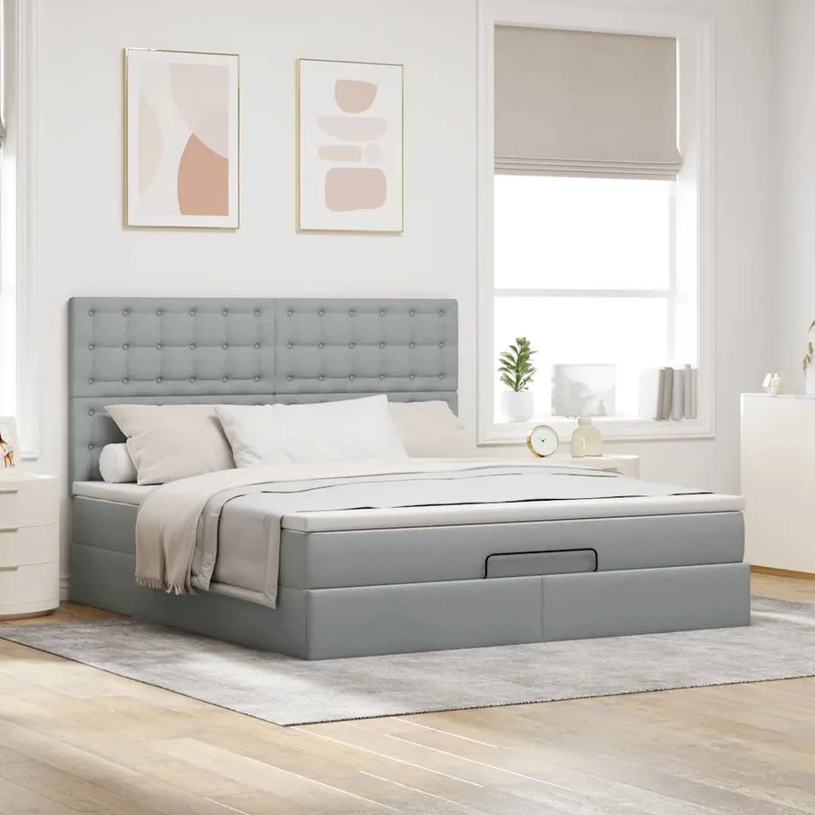 Cadre de lit ottoman et matelas gris clair 180x200 cm tissu - 4