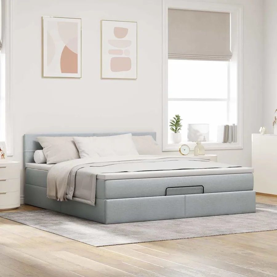 Lit ottoman avec matelas et LED Gris clair 180x200 cm tissu - 4