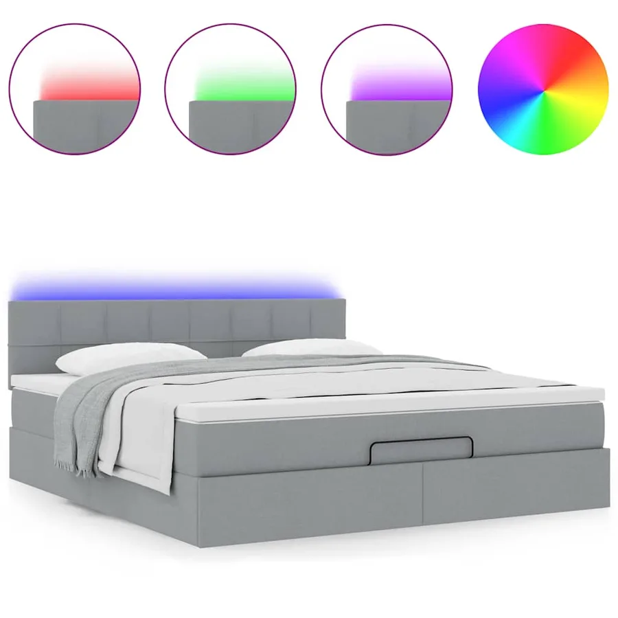 Lit ottoman avec matelas et LED Gris clair 180x200 cm tissu - 5