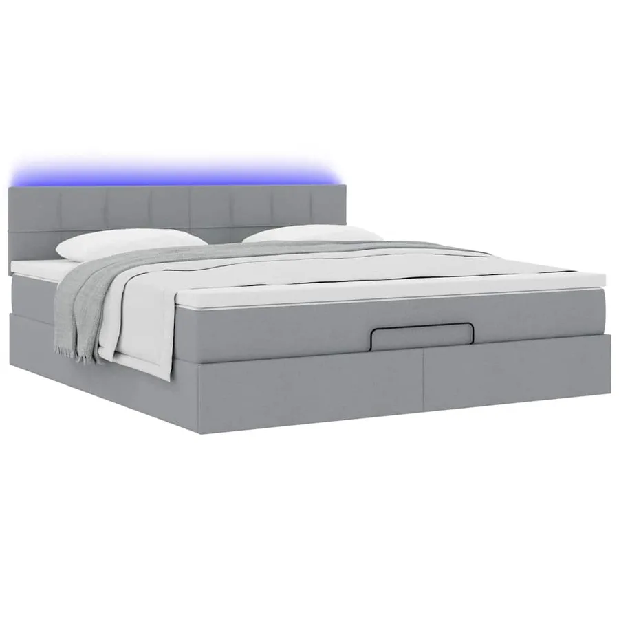 Lit ottoman avec matelas et LED Gris clair 180x200 cm tissu - 6