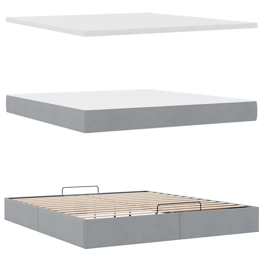 Cadre de lit ottoman et matelas gris clair 180x200 cm tissu - 8