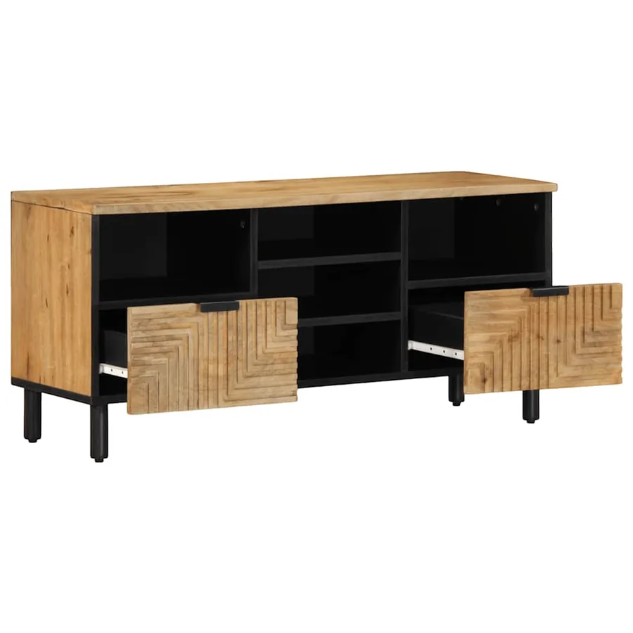 Meuble TV marron 100x33x46 cm bois massif de manguier - 2