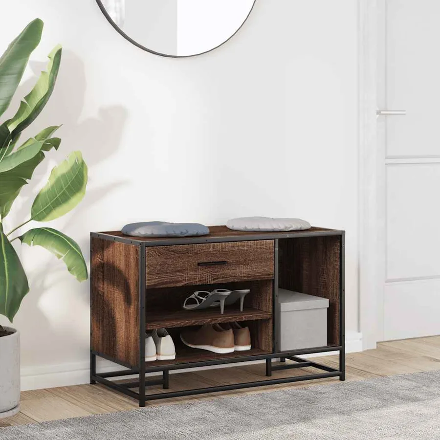 Banc à chaussures chêne marron bois d'ingénierie et métal - 3