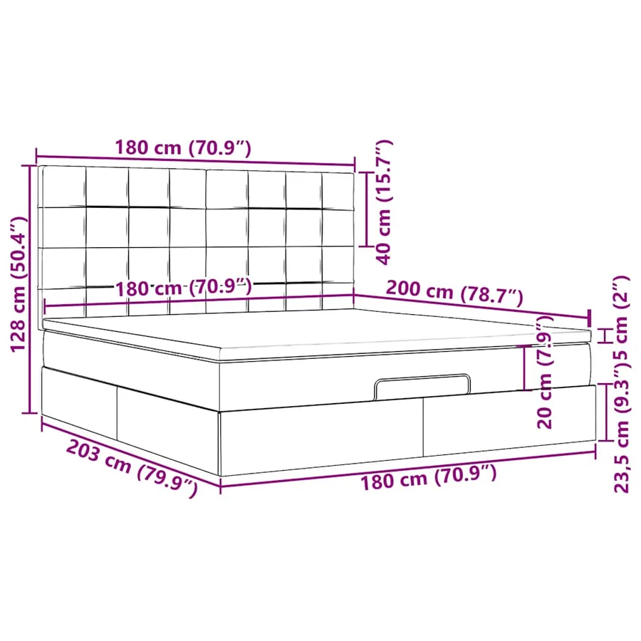 Cadre de lit ottoman avec matelas crème 180x200 cm tissu - 18