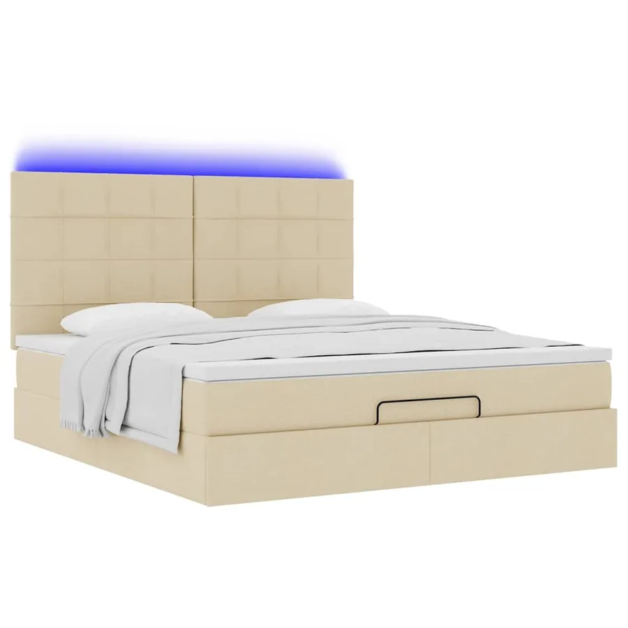 Cadre de lit ottoman avec matelas crème 180x200 cm tissu - 6