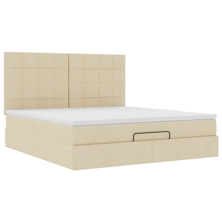Cadre de lit ottoman avec matelas crème 180x200 cm tissu - 7