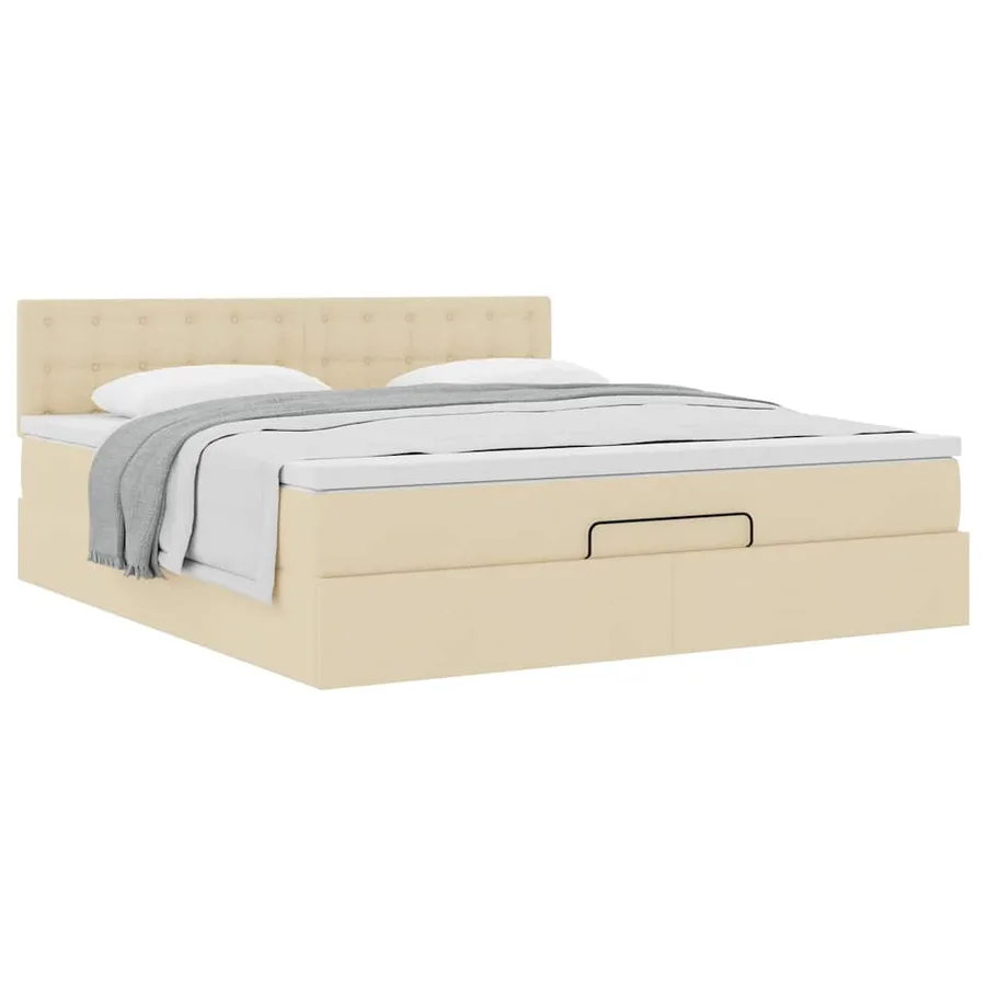 Cadre de lit ottoman avec matelas crème 180x200 cm tissu - 4