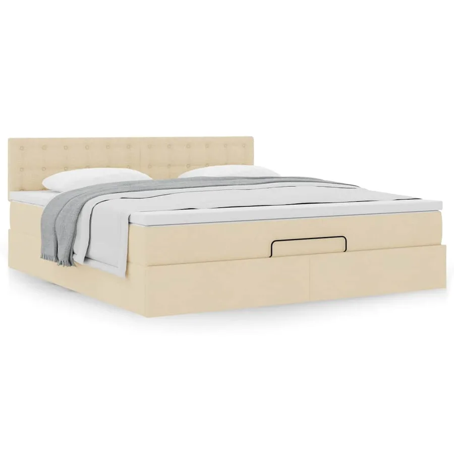 Cadre de lit ottoman avec matelas crème 180x200 cm tissu - 5