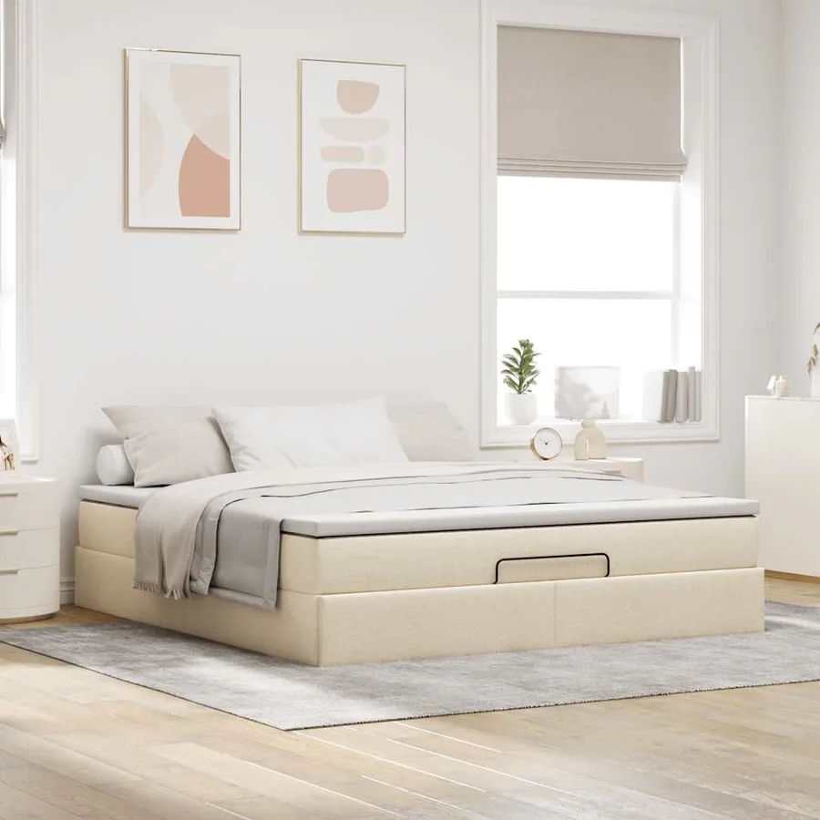 Cadre de lit ottoman avec matelas crème 180x200 cm tissu - 3