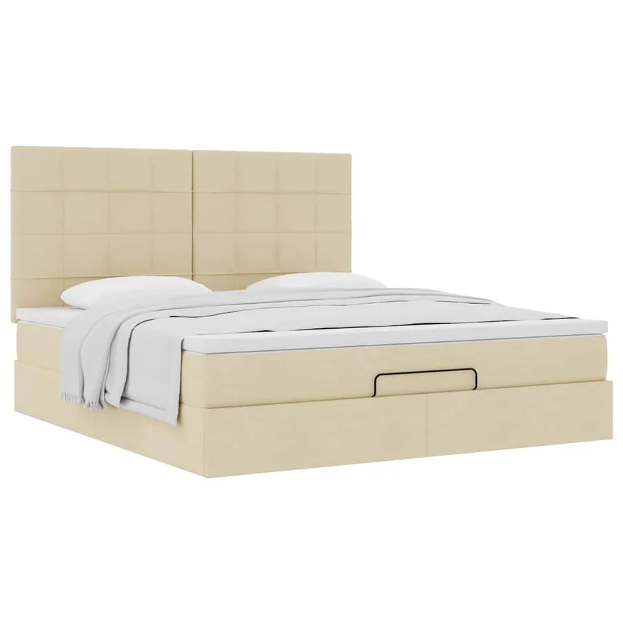 Cadre de lit ottoman avec matelas crème 180x200 cm tissu - 5