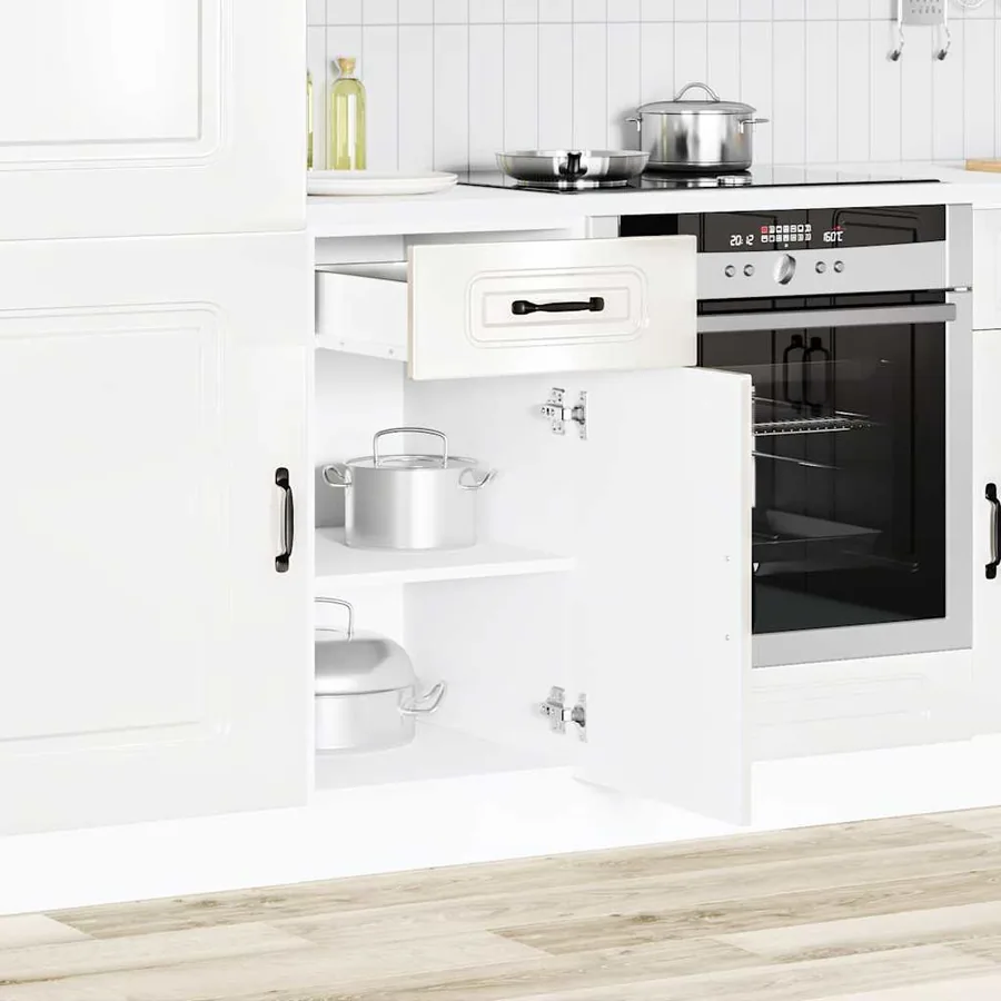 Armoire de cuisine Kalmar blanc brillant bois ingénierie