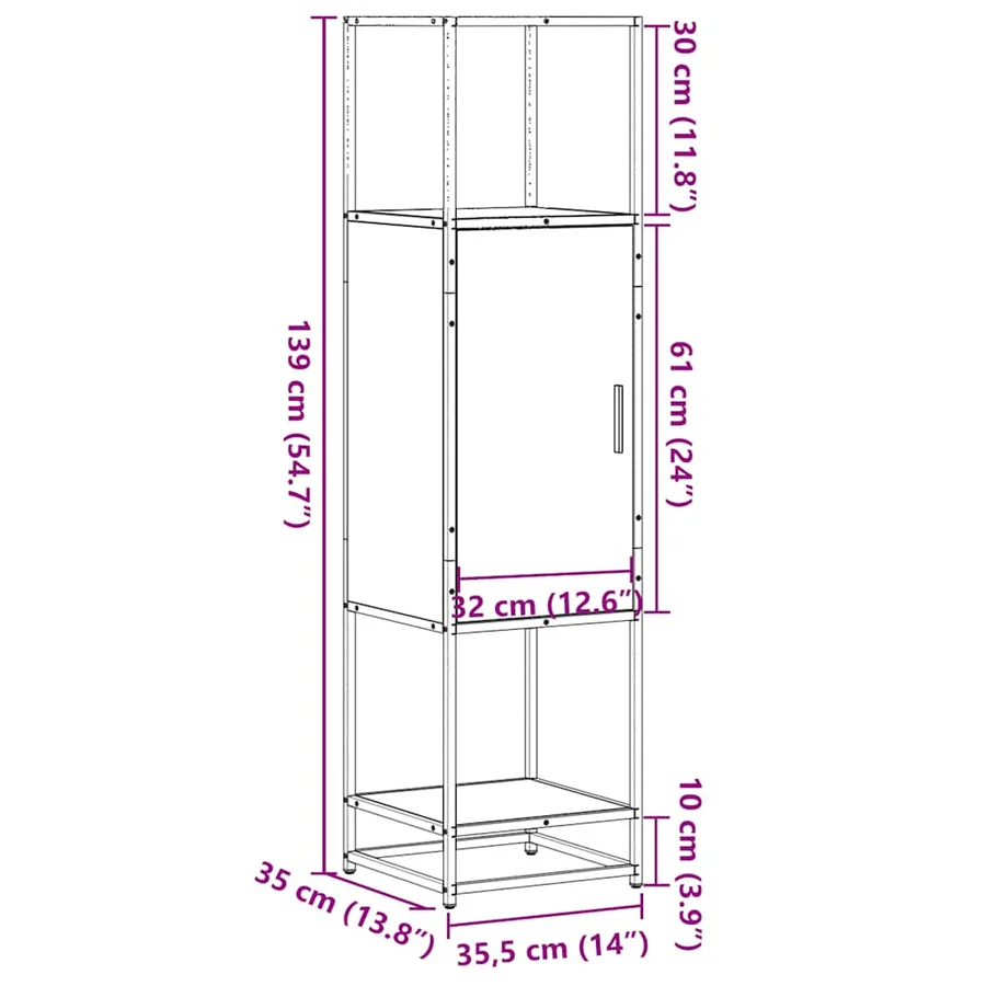 Buffet haut chêne fumé 35,5x35x139 cm bois d'ingénierie métal - 11