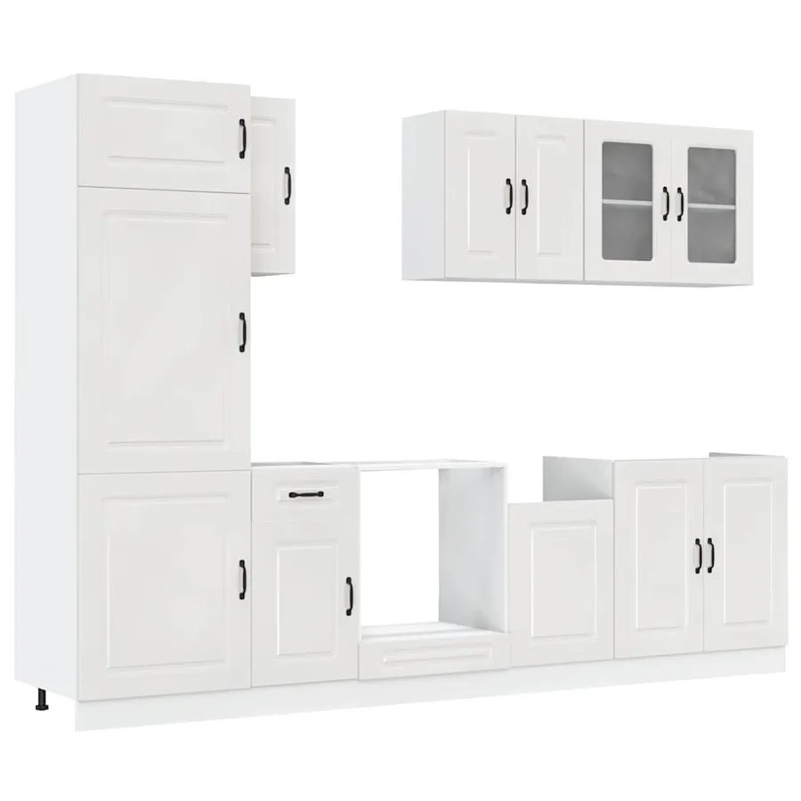 Ensemble de 8 meubles de cuisine "Kalmar" en bois d'ingénierie blanc brillant - 2
