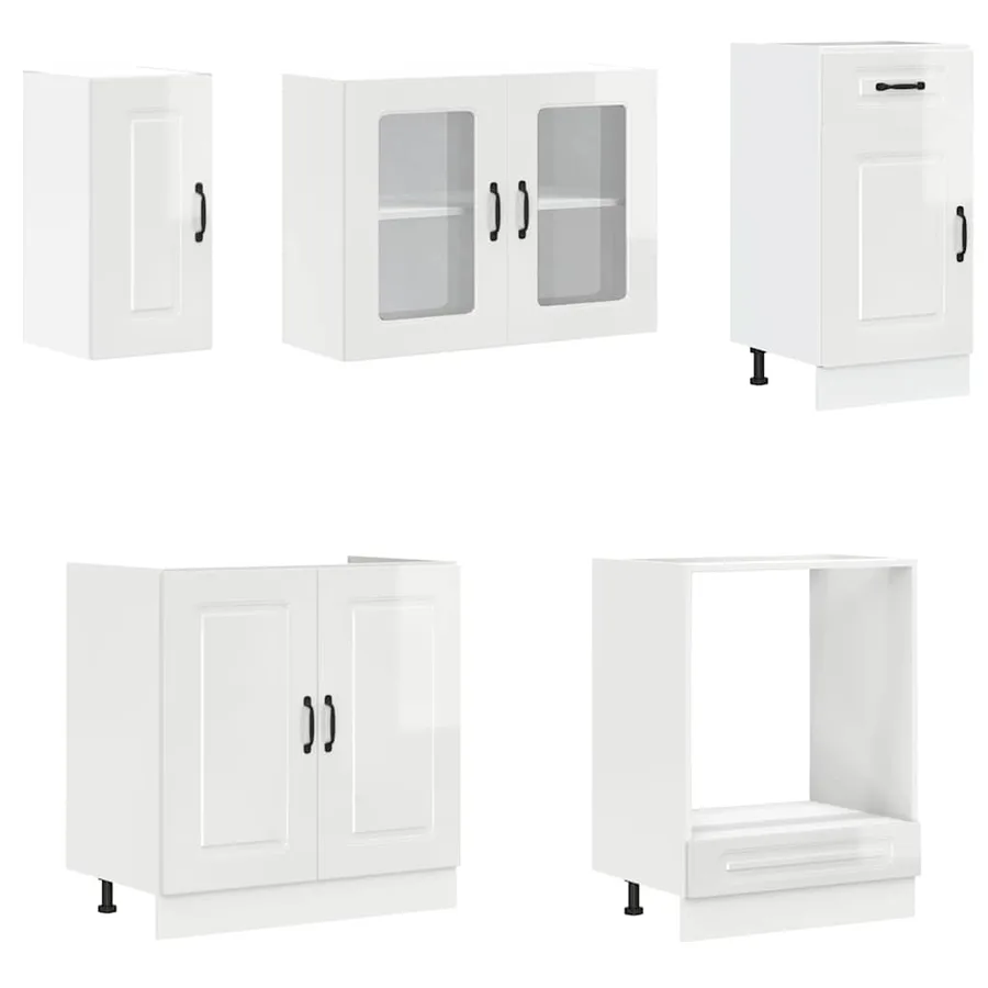 Ensemble de 8 meubles de cuisine "Kalmar" en bois d'ingénierie blanc brillant - 4