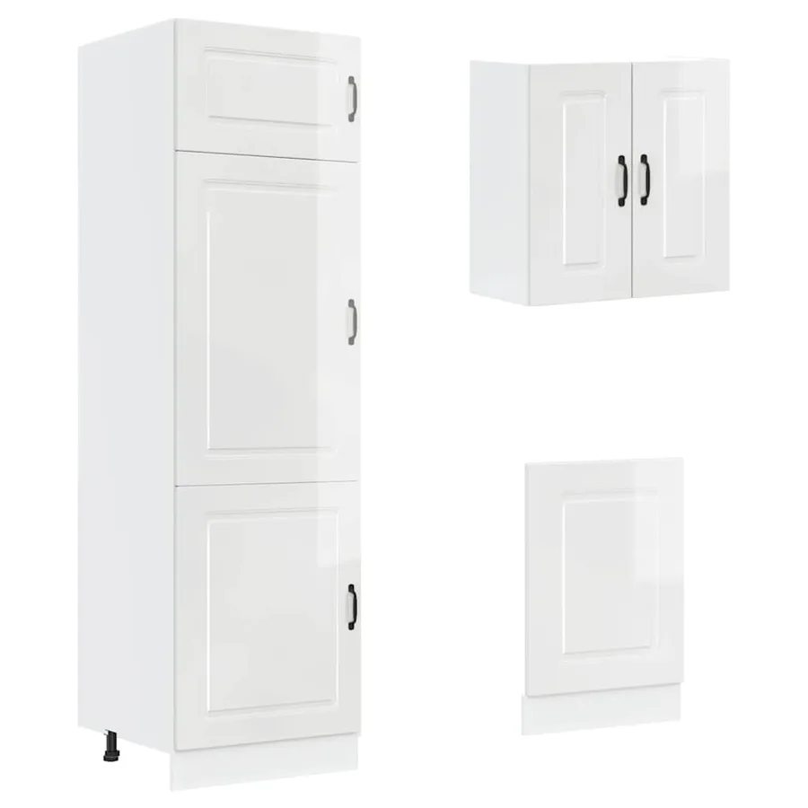 Ensemble de 8 meubles de cuisine "Kalmar" en bois d'ingénierie blanc brillant - 5