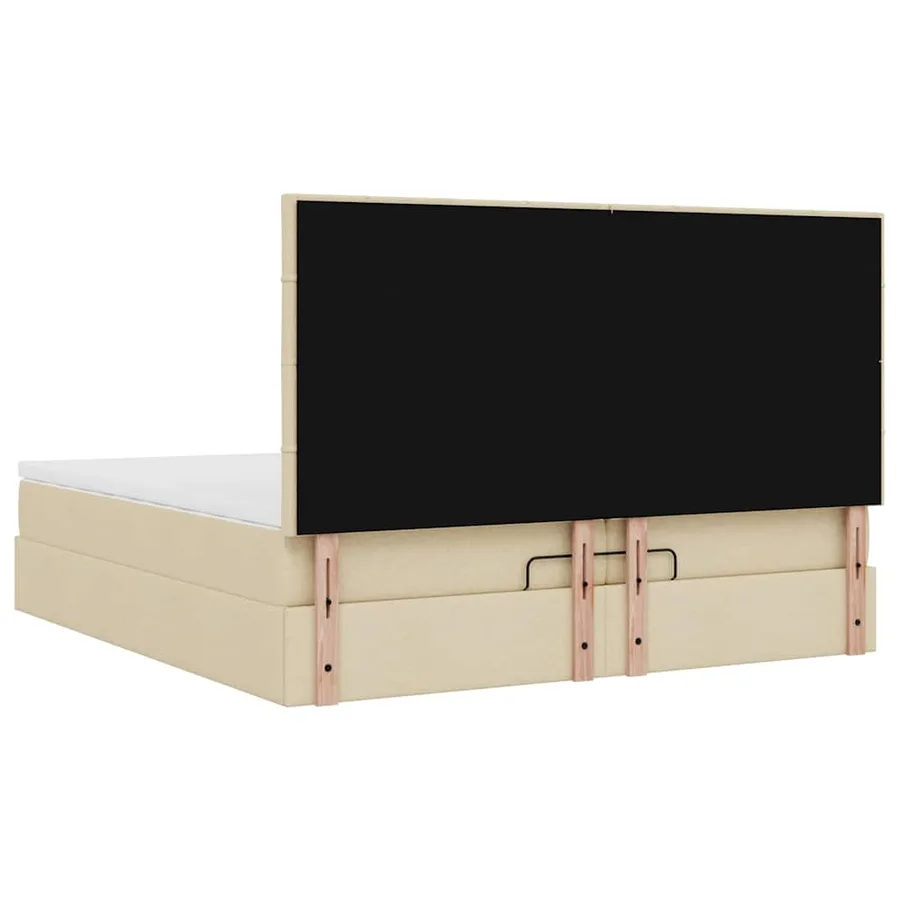 Cadre de lit ottoman avec matelas crème 200x200cm tissu - 12
