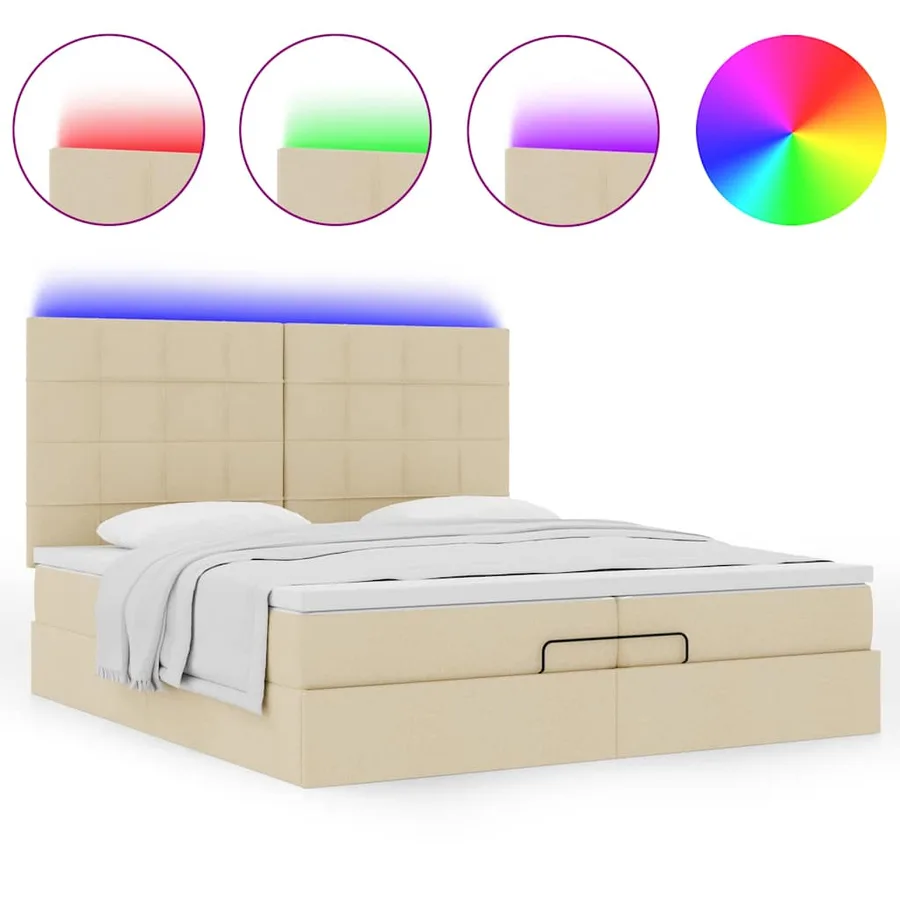 Cadre de lit ottoman avec matelas crème 200x200cm tissu - 5