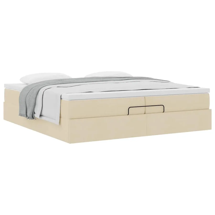 Cadre de lit ottoman avec matelas crème 200x200cm tissu - 5