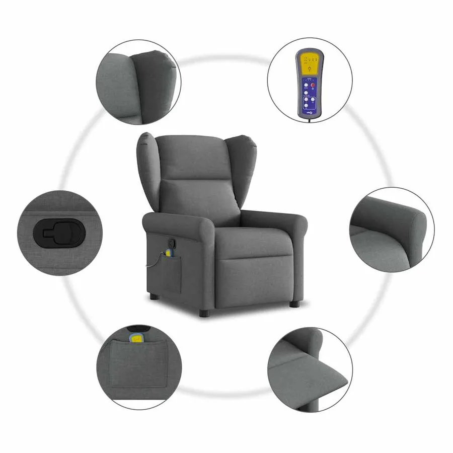 Fauteuil inclinable de massage en tissu gris foncé - 8