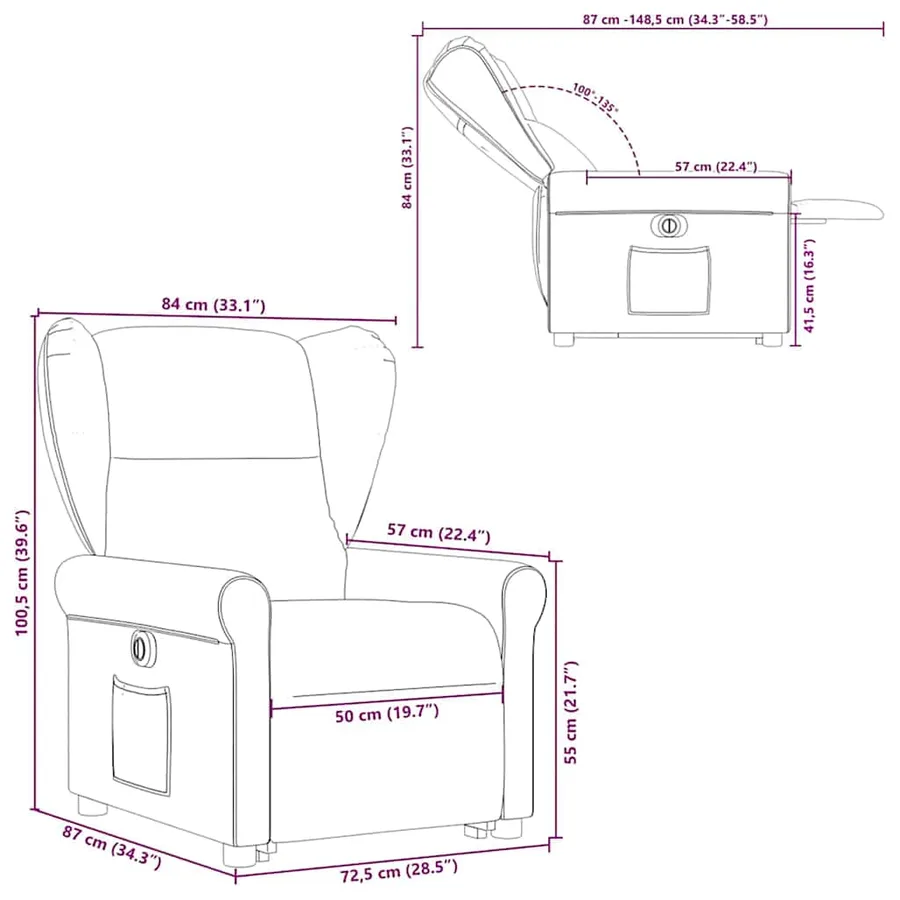 Fauteuil inclinable électrique gris foncé tissu - 16
