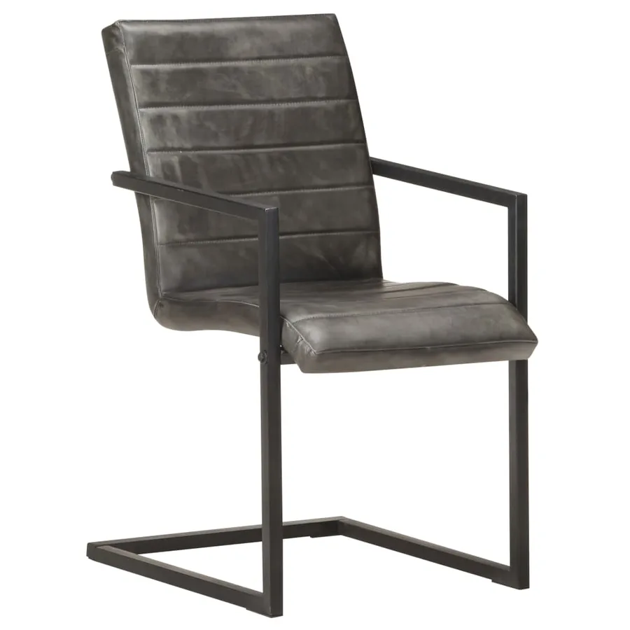 Chaises à manger cantilever lot de 4 gris cuir véritable - 2