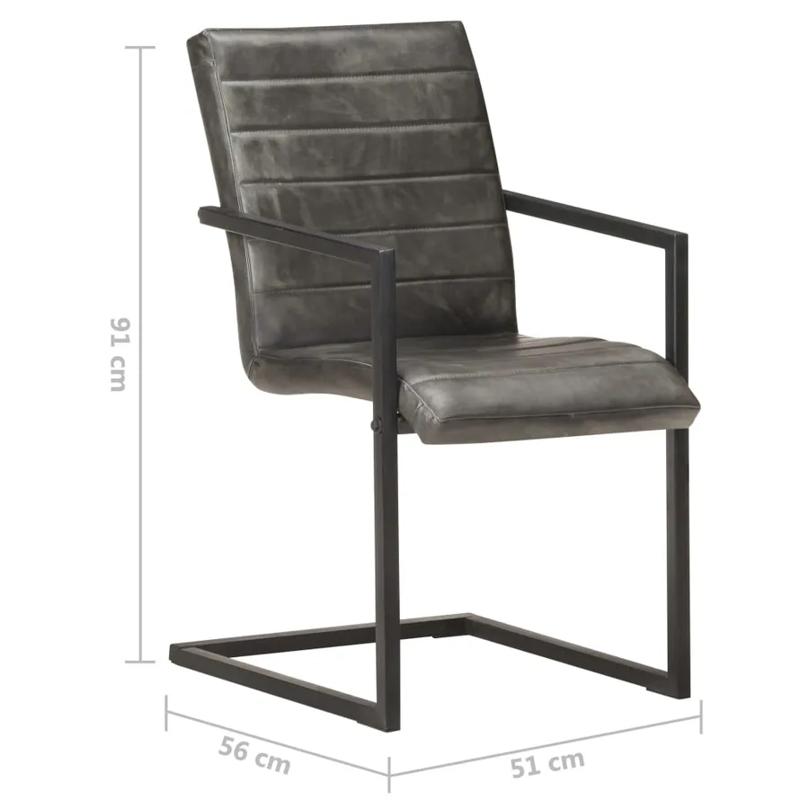 Chaises à manger cantilever lot de 4 gris cuir véritable - 7