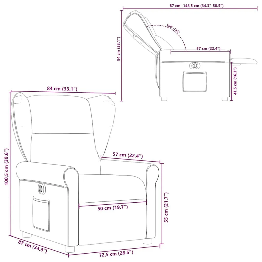 Fauteuil inclinable électrique Crème Tissu - 15