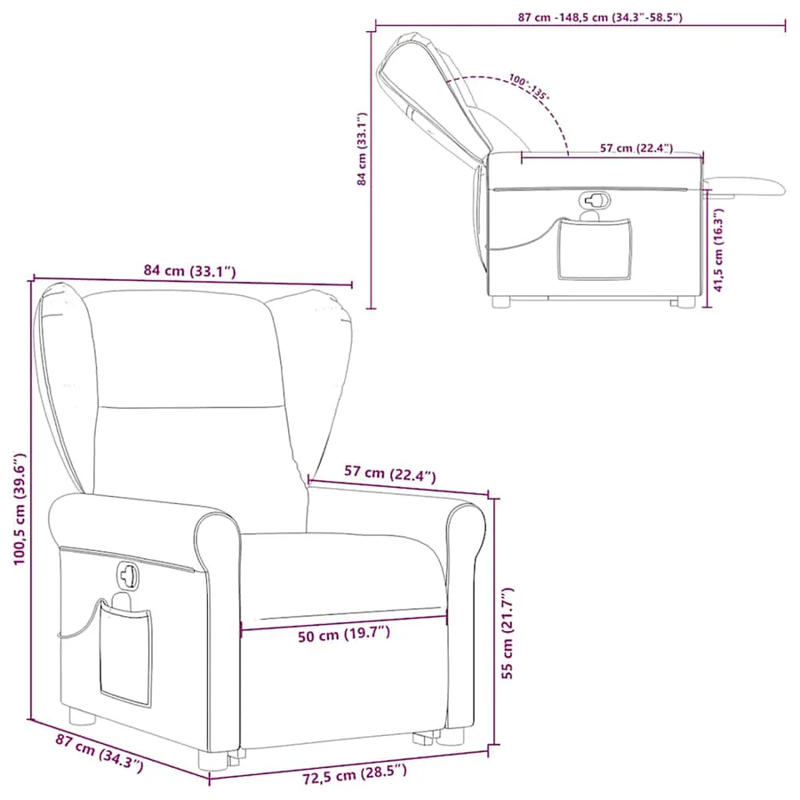 Fauteuil de massage inclinable Marron Tissu - 16