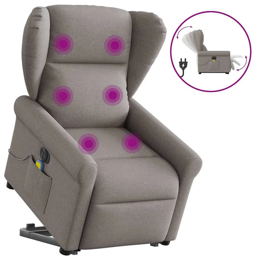 Fauteuil inclinable de massage électrique Taupe Tissu - 10