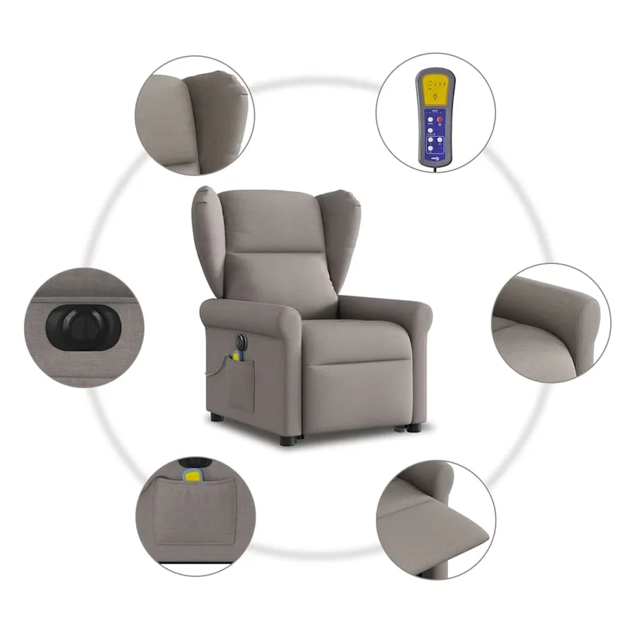 Fauteuil inclinable de massage électrique Taupe Tissu - 11