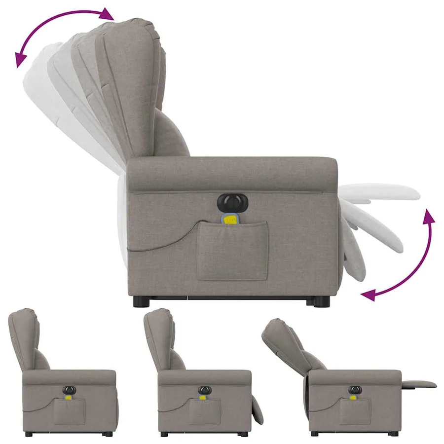 Fauteuil inclinable de massage électrique Taupe Tissu - 7